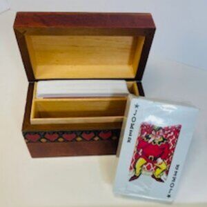 REDUCED Bridge or Poker Playing Cards 2-decks in Wooden Box